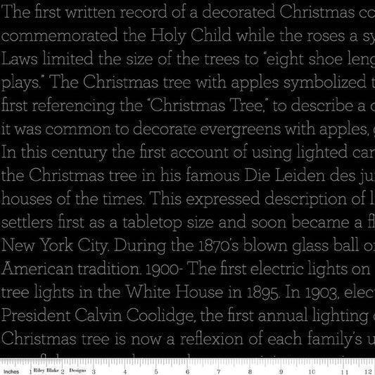 SALE Classic Christmas History of the Tree C16291 Black - Riley Blake Designs - History Christmas Words - Quilting Cotton Fabric