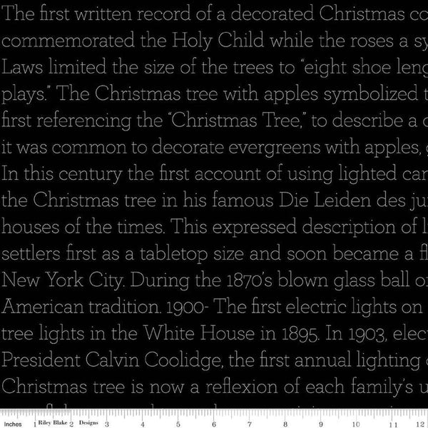 Classic Christmas History of the Tree C16291 Black by Riley Blake Designs - History Christmas Words - Quilting Cotton Fabric