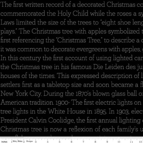 Classic Christmas History of the Tree C16291 Black by Riley Blake Designs - History Christmas Words - Quilting Cotton Fabric