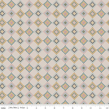 Image of the Honey Locust Patchwork Linen quilting cotton fabric by Riley Blake Designs. Features flowers on a cream background