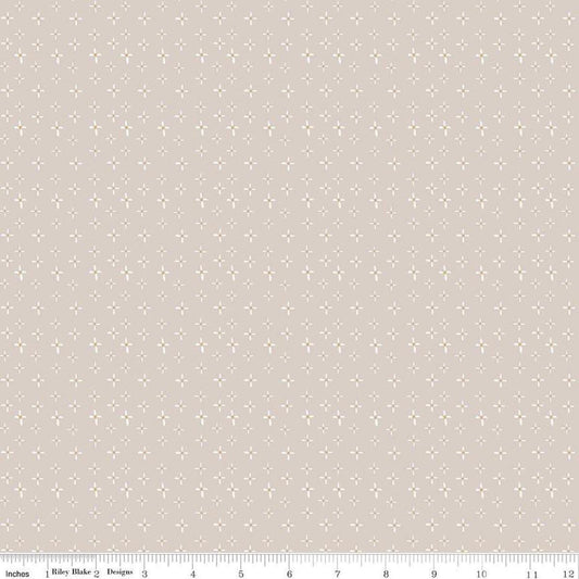 Image of the Honey Locust Daisies Linen quilting cotton fabric by Riley Blake Designs. Features flowers on a cream background.
