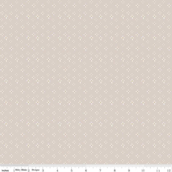 Image of the Honey Locust Daisies Linen quilting cotton fabric by Riley Blake Designs. Features flowers on a cream background.
