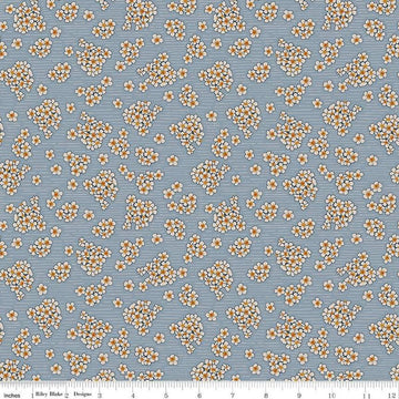 Image of the Honey Locust Hydrangeas Sky quilting cotton fabric by Riley Blake Designs. Features flowers on a gray background