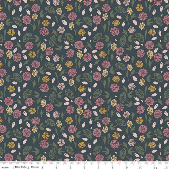 Image of the Honey Locust Peonies Lead quilting cotton fabric by Riley Blake Designs. Features flowers on a gray background