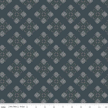 Image of the Honey Locust Alyssum Lead quilting cotton fabric by Riley Blake Designs. Features flowers on a gray background.