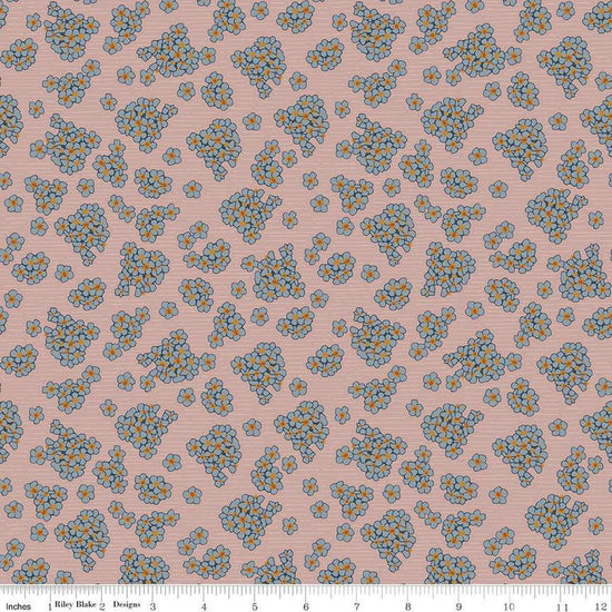 Image of the Honey Locust Hydrangeas Petal quilting cotton fabric by Riley Blake Designs. Features flowers on a pink background