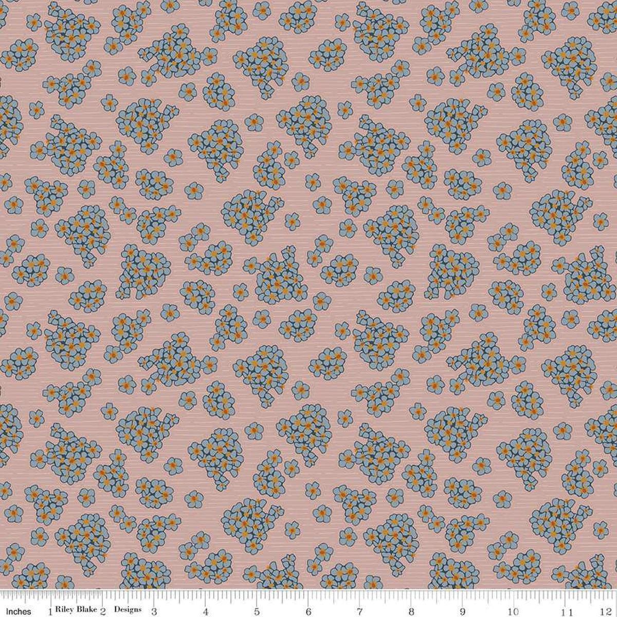 Image of the Honey Locust Hydrangeas Petal quilting cotton fabric by Riley Blake Designs. Features flowers on a pink background