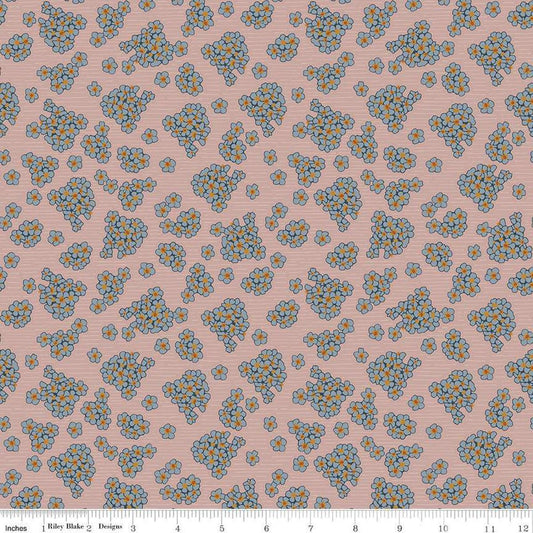 Image of the Honey Locust Hydrangeas Petal quilting cotton fabric by Riley Blake Designs. Features flowers on a pink background