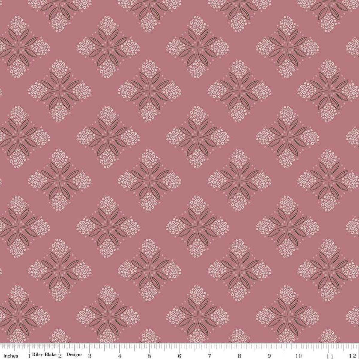 Image of the Honey Locust Alyssum Berry quilting cotton fabric by Riley Blake Designs. Features flowers on a pink background