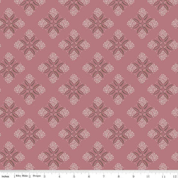 Image of the Honey Locust Alyssum Berry quilting cotton fabric by Riley Blake Designs. Features flowers on a pink background