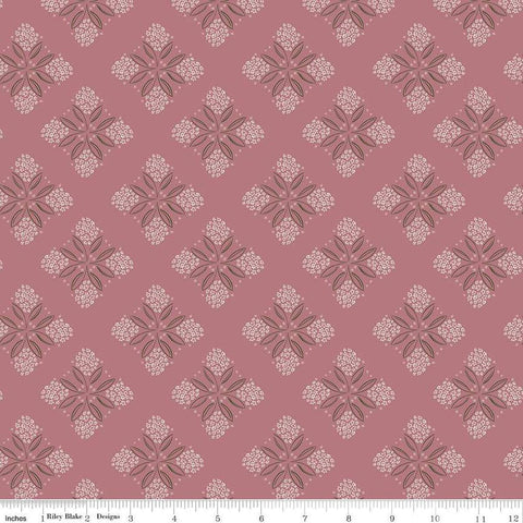 Image of the Honey Locust Alyssum Berry quilting cotton fabric by Riley Blake Designs. Features flowers on a pink background