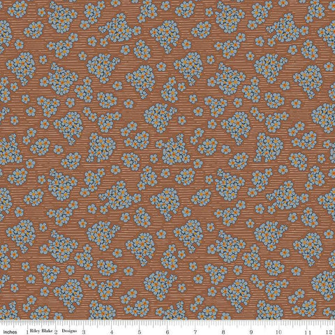 Image of the Honey Locust Hydrangeas Saddle quilting cotton fabric by Riley Blake Designs. Features flowers on a brown background