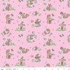 Image of the Love Notes Butterfly Main Pink quilting cotton fabric by Riley Blake Designs. Features animals on a pink background. Cute Little Fabric Shop