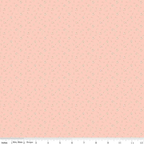 Image of the Love Notes Music Notes Apricot quilting cotton fabric by Riley Blake Designs. Features music notes on a white background. Cute Little Fabric Shop