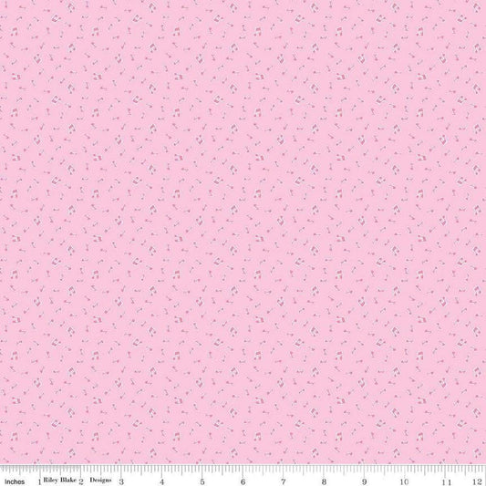 Image of the Love Notes Music Notes Pink quilting cotton fabric by Riley Blake Designs. Features music notes on a pink background. Cute Little Fabric Shop