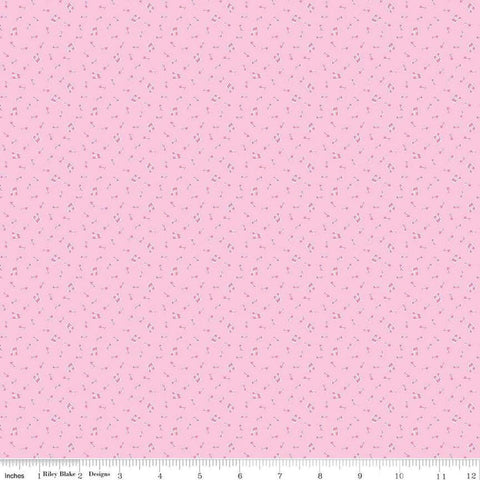 Image of the Love Notes Music Notes Pink quilting cotton fabric by Riley Blake Designs. Features music notes on a pink background. Cute Little Fabric Shop