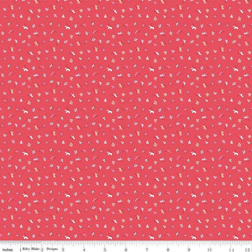 Image of the Love Notes Butterfly Floral Raspberry quilting cotton fabric by Riley Blake Designs. Features butterflies on a red background. Cute Little Fabric Shop