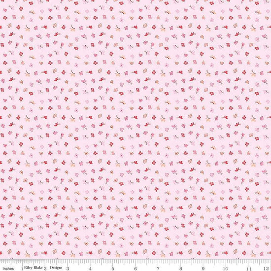 Image of the Love Notes Butterfly Floral Soft Pink quilting cotton fabric by Riley Blake Designs. Features butterflies on a pink background. Cute Little Fabric Shop