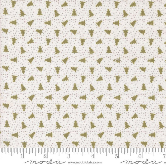 Image of the Berry and Pine Trees Sage quilting cotton fabric by Moda Fabrics. Features trees on a white background. Cute Little Fabric Shop