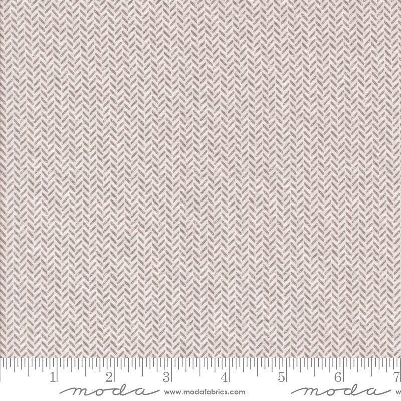 Image of the Berry and Pine Yule Snow quilting cotton fabric by Moda Fabrics. Features lines on a cream background. Cute Little Fabric Shop