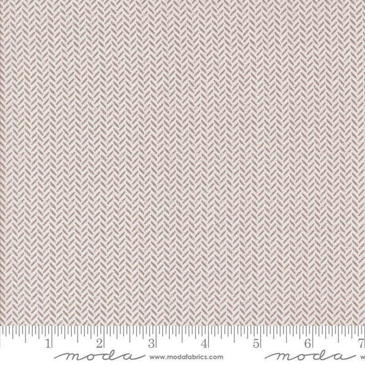 Image of the Berry and Pine Yule Snow quilting cotton fabric by Moda Fabrics. Features lines on a cream background. Cute Little Fabric Shop