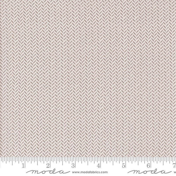 Image of the Berry and Pine Yule Snow quilting cotton fabric by Moda Fabrics. Features lines on a cream background. Cute Little Fabric Shop