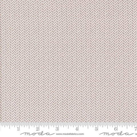 Image of the Berry and Pine Yule Snow quilting cotton fabric by Moda Fabrics. Features lines on a cream background. Cute Little Fabric Shop