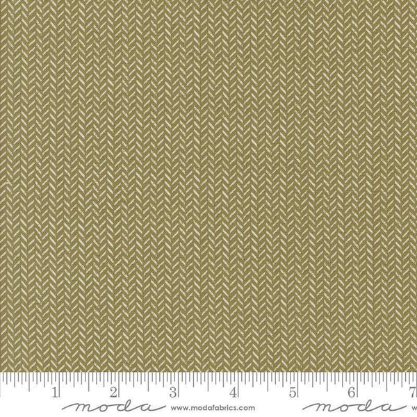 Image of the Berry and Pine Yule Sage quilting cotton fabric by Moda Fabrics. Features flowers on a sage background. Cute Little Fabric Shop