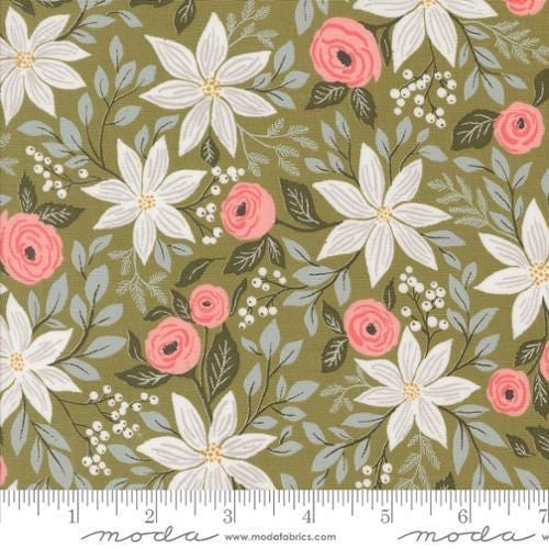 Image of the Berry and Pine Florals Sage quilting cotton fabric by Moda Fabrics. Features flowers on a sage background. Cute Little Fabric Shop