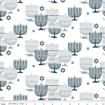 Image of the 8 Nights, 8 Lights Main White quilting cotton fabric by Riley Blake Designs. Features stars on a white background. Cute Little Fabric Shop