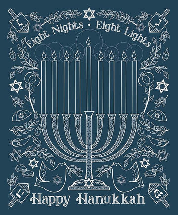 DEAL 8 Nights, 8 Lights Happy Hanukkah Panel P16424 - Riley Blake Designs - Happy Hanukkah Menorah - Quilting Cotton Fabric