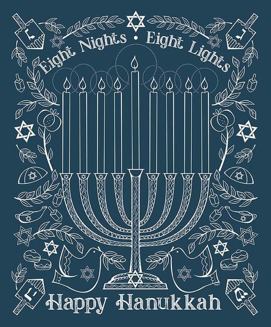 SALE 8 Nights, 8 Lights Happy Hanukkah Panel P16424 - Riley Blake Designs - Happy Hanukkah Menorah - Quilting Cotton Fabric