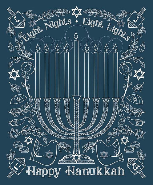 SALE 8 Nights, 8 Lights Happy Hanukkah Panel P16424 by Riley Blake Designs - Happy Hanukkah Menorah - Quilting Cotton Fabric