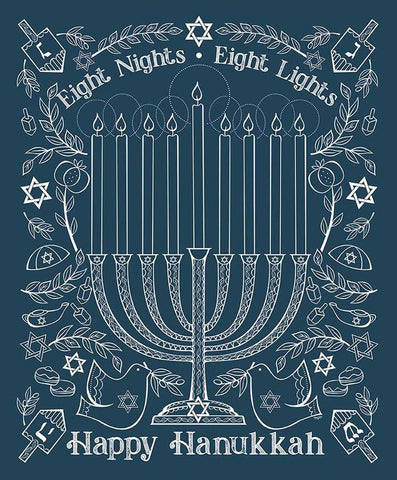 SALE 8 Nights, 8 Lights Happy Hanukkah Panel P16424 by Riley Blake Designs - Happy Hanukkah Menorah - Quilting Cotton Fabric