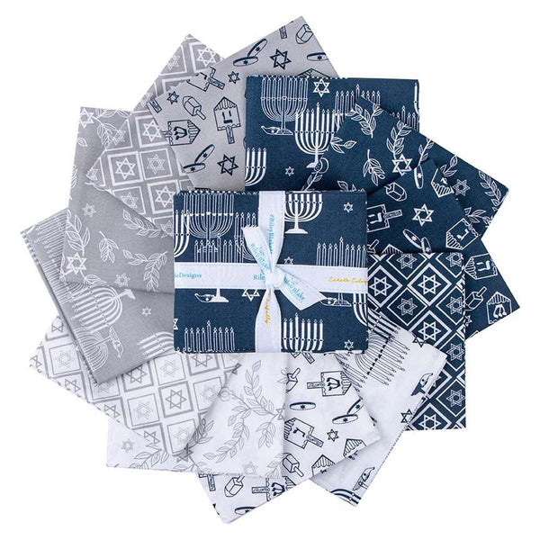 SALE 8 Nights, 8 Lights Fat Quarter Bundle 12 pieces - Riley Blake Designs - Pre cut Precut -  Hanukkah - Quilting Cotton Fabric