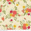 Image of the First Blooms Main Vanilla quilting cotton fabric by Riley Blake Designs. Features flowers on a cream background. Cute Little Fabric Shop