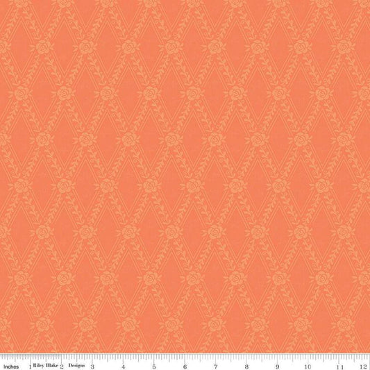 Image of the First Blooms Diamonds Orange quilting cotton fabric by Riley Blake Designs. Features diamonds on an orange background. Cute Little Fabric Shop