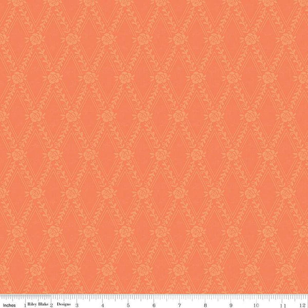 Image of the First Blooms Diamonds Orange quilting cotton fabric by Riley Blake Designs. Features diamonds on an orange background. Cute Little Fabric Shop