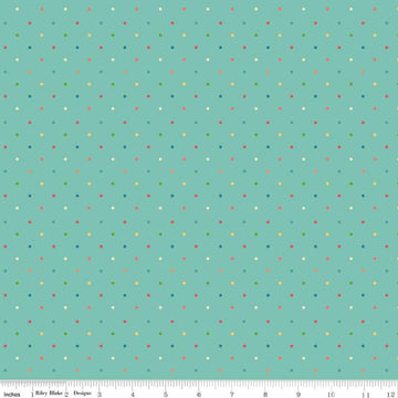 Image of the First Blooms Dots Glacier quilting cotton fabric by Riley Blake Designs. Features dots on a teal background. Cute Little Fabric Shop