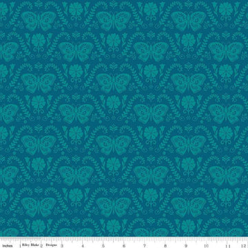 Image of the First Blooms Butterflies Yellow quilting cotton fabric by Riley Blake Designs. Features butterflies on a yellow background. Cute Little Fabric Shop