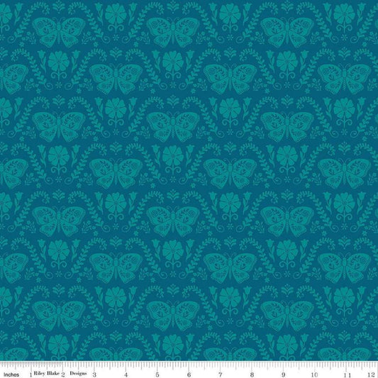 Image of the First Blooms Butterflies Yellow quilting cotton fabric by Riley Blake Designs. Features butterflies on a yellow background. Cute Little Fabric Shop