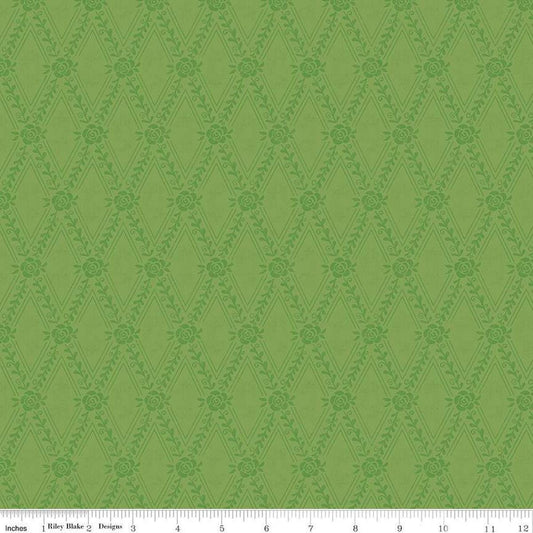 Image of the First Blooms Diamonds Key Lime quilting cotton fabric by Riley Blake Designs. Features diamonds on a green background. Cute Little Fabric Shop