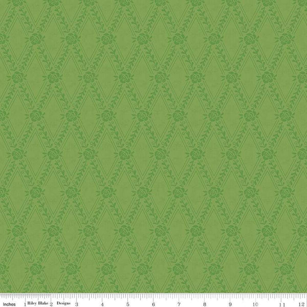 Image of the First Blooms Diamonds Key Lime quilting cotton fabric by Riley Blake Designs. Features diamonds on a green background. Cute Little Fabric Shop