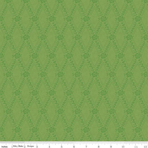 Image of the First Blooms Diamonds Key Lime quilting cotton fabric by Riley Blake Designs. Features diamonds on a green background. Cute Little Fabric Shop