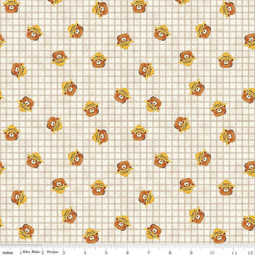 Image of the Friends of Smokey Bear Head Toss Cream quilting cotton fabric. Features smokey heads on a cream background. Cute Little Fabric Shop