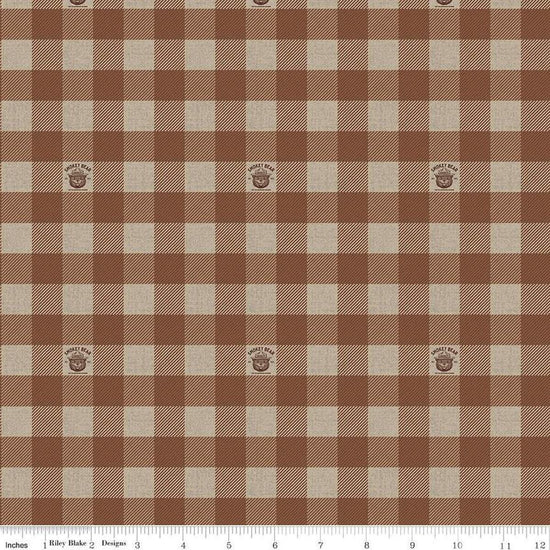 Image of the Friends of Smokey Bear Buffalo Check Brown quilting cotton fabric. Features gingham on a brown background. Cute Little Fabric Shop