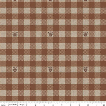Image of the Friends of Smokey Bear Buffalo Check Brown quilting cotton fabric. Features gingham on a brown background. Cute Little Fabric Shop