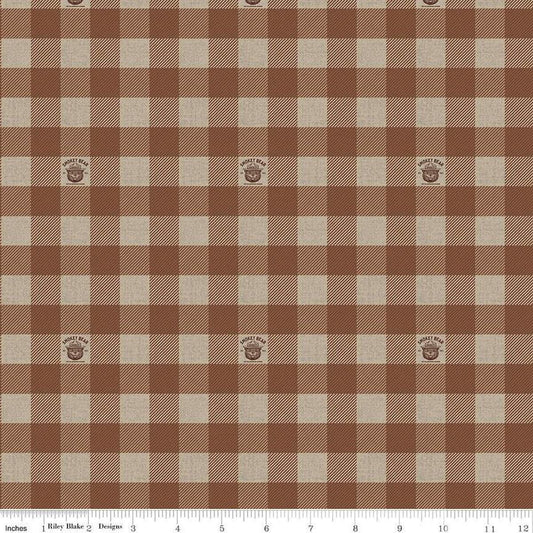 Image of the Friends of Smokey Bear Buffalo Check Brown quilting cotton fabric. Features gingham on a brown background. Cute Little Fabric Shop