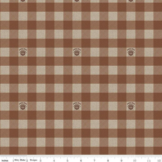 Image of the Friends of Smokey Bear Buffalo Check Brown quilting cotton fabric. Features gingham on a brown background. Cute Little Fabric Shop