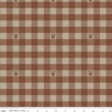 Image of the Friends of Smokey Bear Buffalo Check Brown quilting cotton fabric. Features gingham on a brown background. Cute Little Fabric Shop